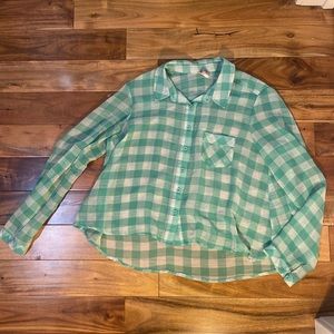 Free people white & green button down